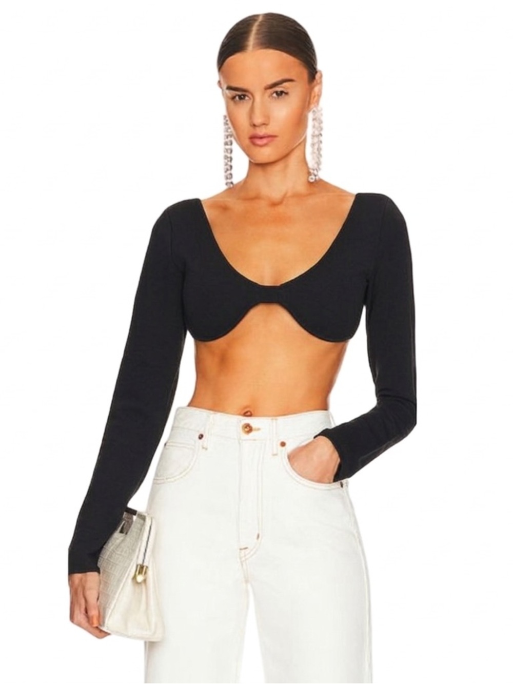 Atoir x Lara Worthington Long Sleeve Crop Top in Black Sz US 6
